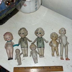 Lot Antique bisque jointed & strung Japan dolls miniature